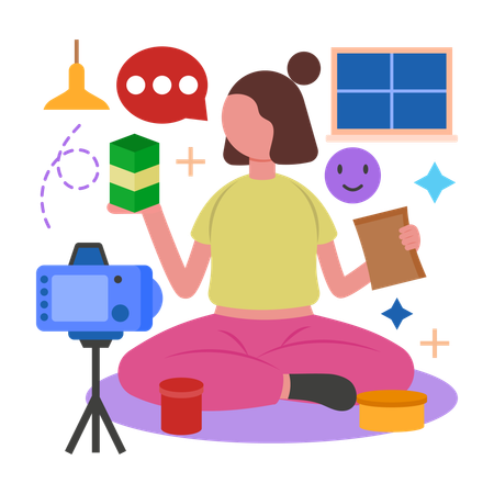 Woman doing Product Unboxing Videos  Illustration