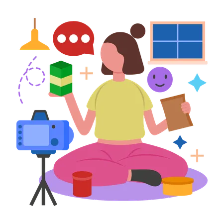 Woman doing Product Unboxing Videos  Illustration