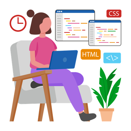 Woman doing Programming at Home  Illustration