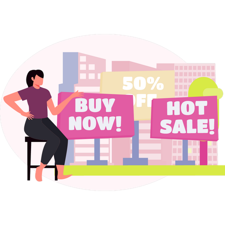 Woman doing promotion online shopping  Illustration