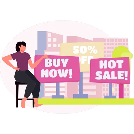 Woman doing promotion online shopping  Illustration