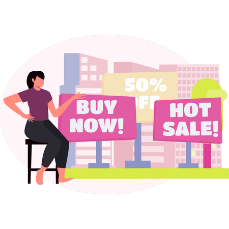 Woman doing promotion online shopping  Illustration