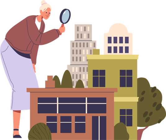 Woman doing property research  Illustration