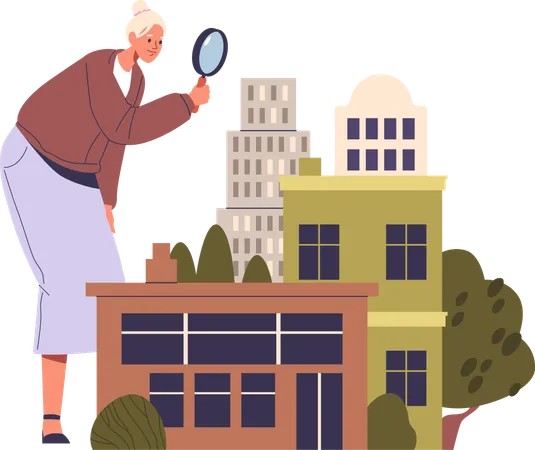 Woman doing property research  Illustration