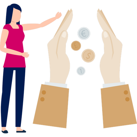 Woman doing protection dollar coin  Illustration