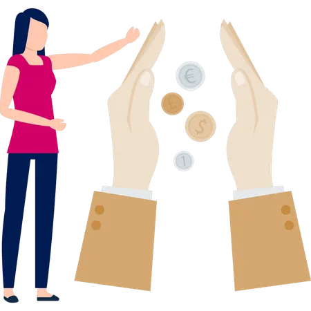 Woman doing protection dollar coin  Illustration