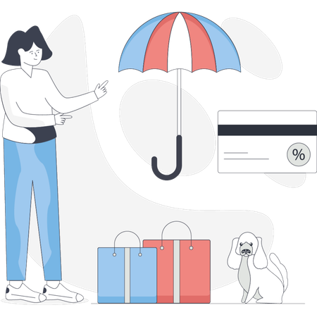 Woman  doing protection shopping bag  Illustration