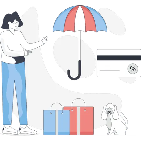 Woman  doing protection shopping bag  Illustration