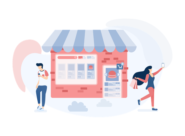 Woman doing purchase from burger shop  Illustration