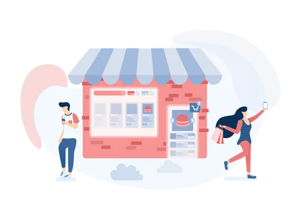 Woman doing purchase from burger shop  Illustration