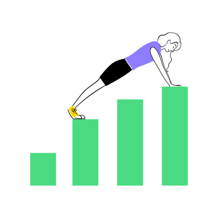 Woman Doing Push Up on Chart Bar  Illustration