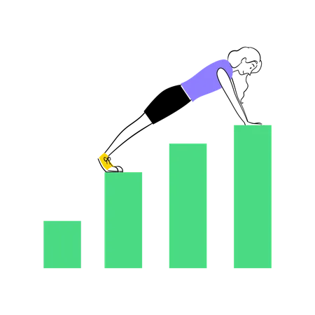 Woman Doing Push Up on Chart Bar  Illustration