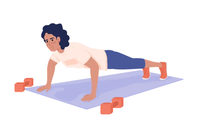Woman Doing Push Ups Semi Flat Color Vector Character Editable Figure Full Body Person On White Sports Training Simple Cartoon Style Illustration For Web Graphic Design And Animation Illustration