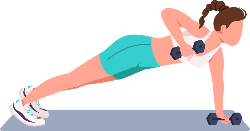 Woman doing push ups with dumbbells Illustration