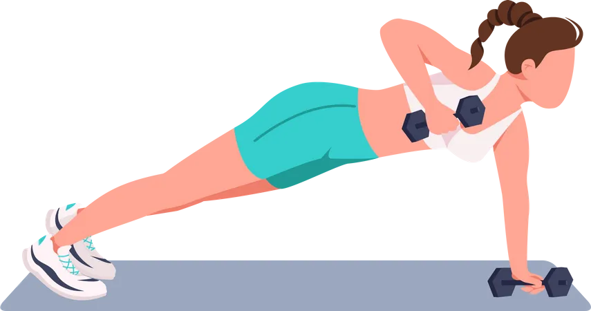 Woman doing push ups with dumbbells  Illustration