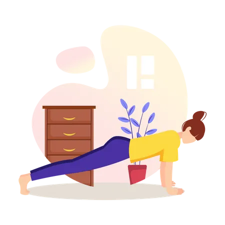 Woman doing pushups at home  Illustration