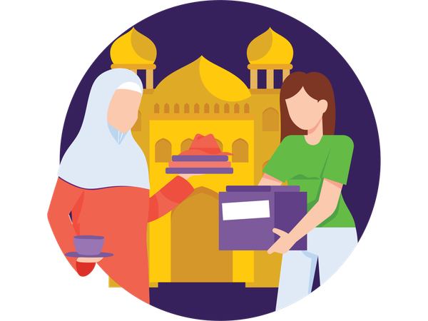Woman doing Ramadan Charity  Illustration