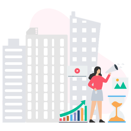 Woman doing real estate promotion  Illustration