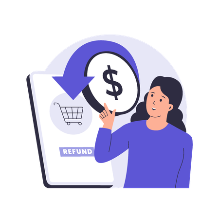 Woman doing Refund Process in Online Shopping  Illustration