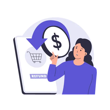 Woman doing Refund Process in Online Shopping  Illustration