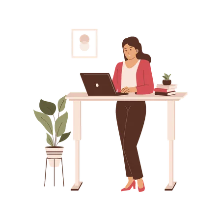Woman Work While Standing At Work Desks Illustration For Websites Landing Pages Mobile Applications Posters And Banners Trendy Flat Vector Illustration Illustration