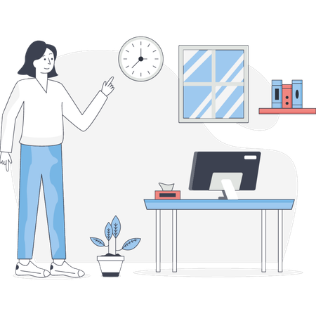 リモートワークをする女性  イラスト