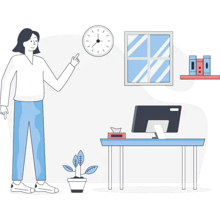リモートワークをする女性  イラスト