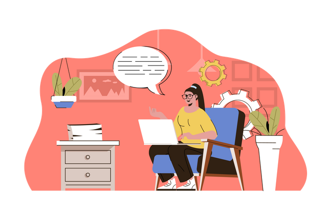 Woman doing remote working  Illustration
