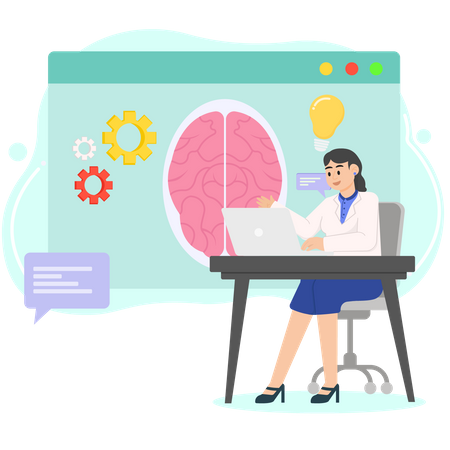 Woman doing research on brain  イラスト