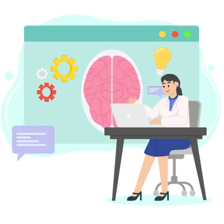 Woman doing research on brain  イラスト
