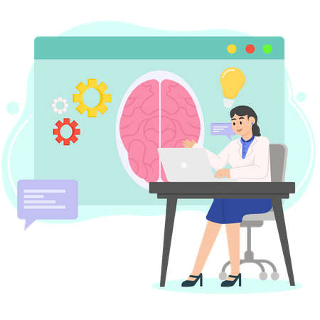 Woman doing research on brain  Illustration