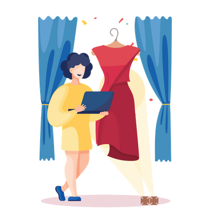 Woman doing research on cloth design  Illustration