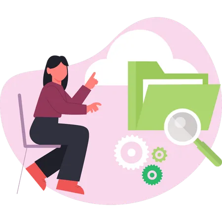 Woman doing research on cloud server  Illustration