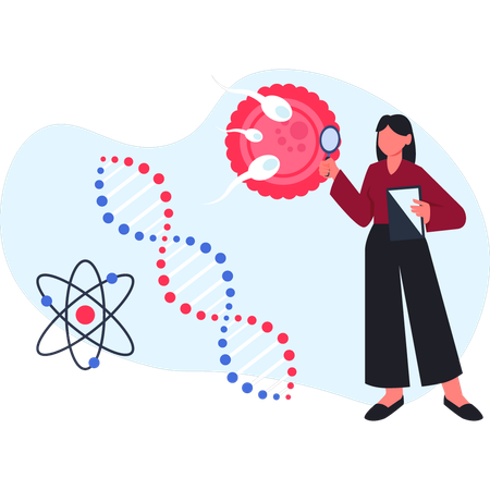 Woman  doing research on DN testing  Illustration