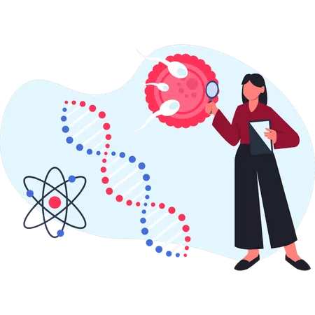 Woman  doing research on DN testing  Illustration
