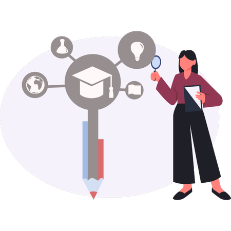 Woman  doing research on graduation study  Illustration
