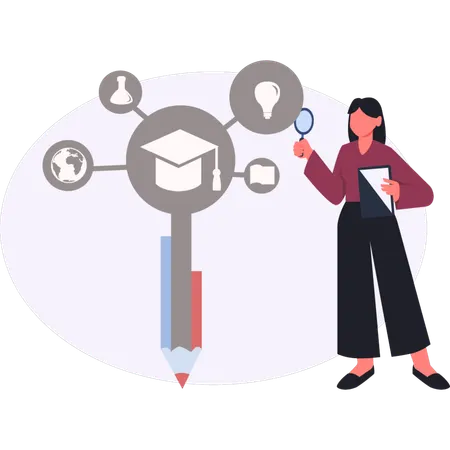 Woman  doing research on graduation study  Illustration