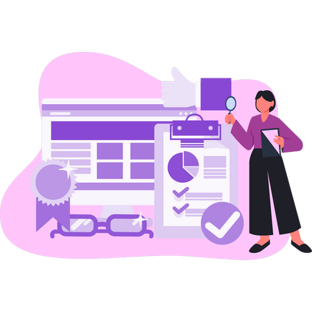 Woman doing research on seo  Illustration