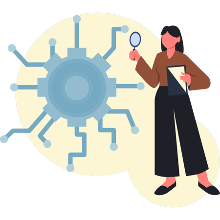 Woman doing research on setting network  Illustration