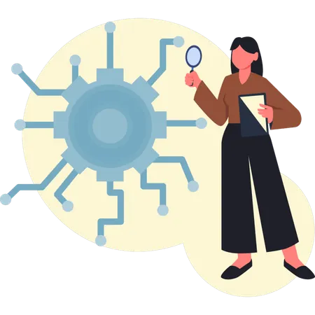 Woman doing research on setting network  Illustration