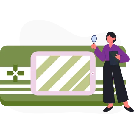 Woman  doing research on video game  Illustration