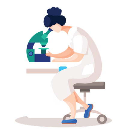 Woman doing research with microscope  Illustration