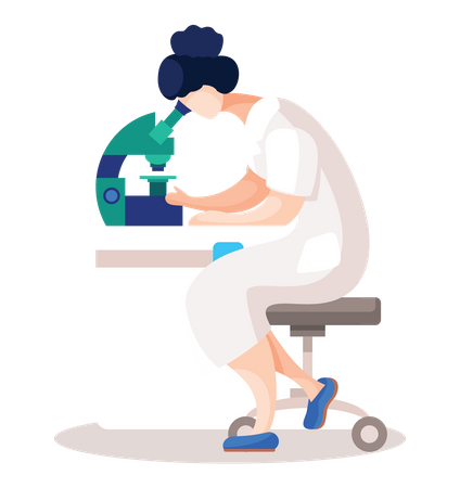 Woman doing research with microscope  Illustration