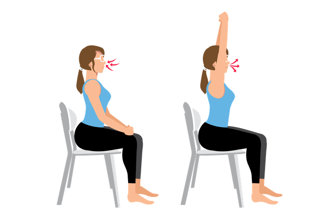 Woman doing Rib stretch on chair  Illustration