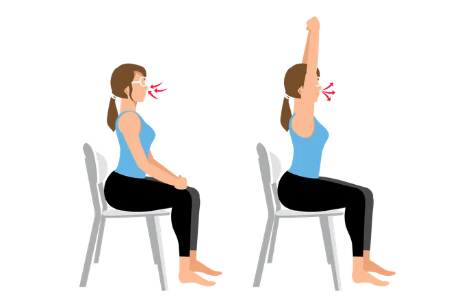 Woman doing Rib stretch on chair  Illustration
