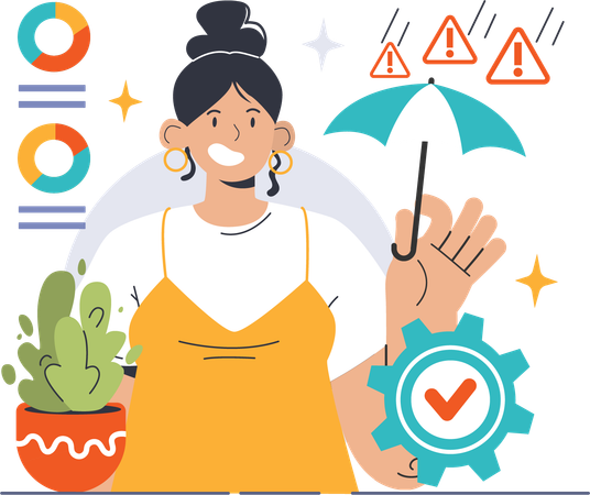 Woman doing risk management analysis  일러스트레이션