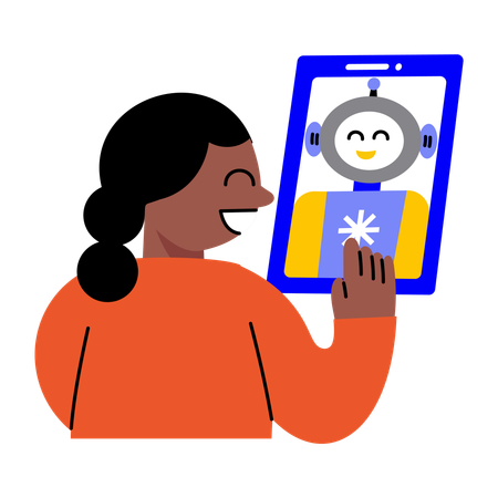 Woman doing robot chat  Illustration