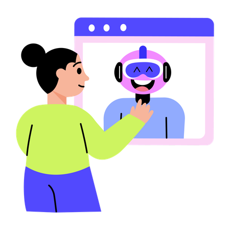 Woman doing robot chat  Illustration