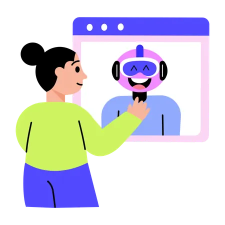 Woman doing robot chat  Illustration