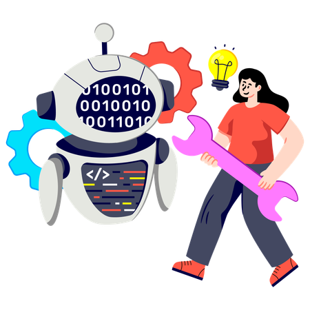 Woman doing Robot Repair  Illustration